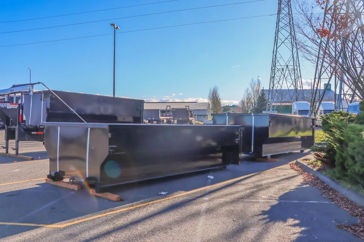 Roll-off dumpster ready for waste disposal at job site for 2 Yard Dumpster Rental in Dodgeville